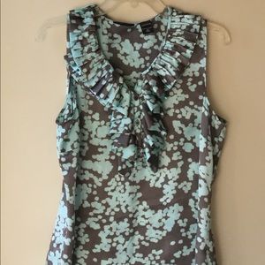 NEW YORK & CO Ruffled Blouse Powder Blue & Grey 14